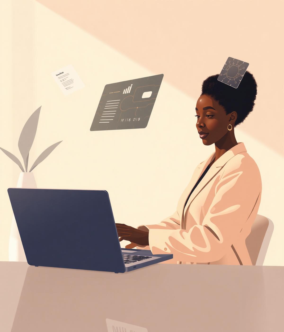 Creator working on a laptop surrounded by AI-powered digital tools